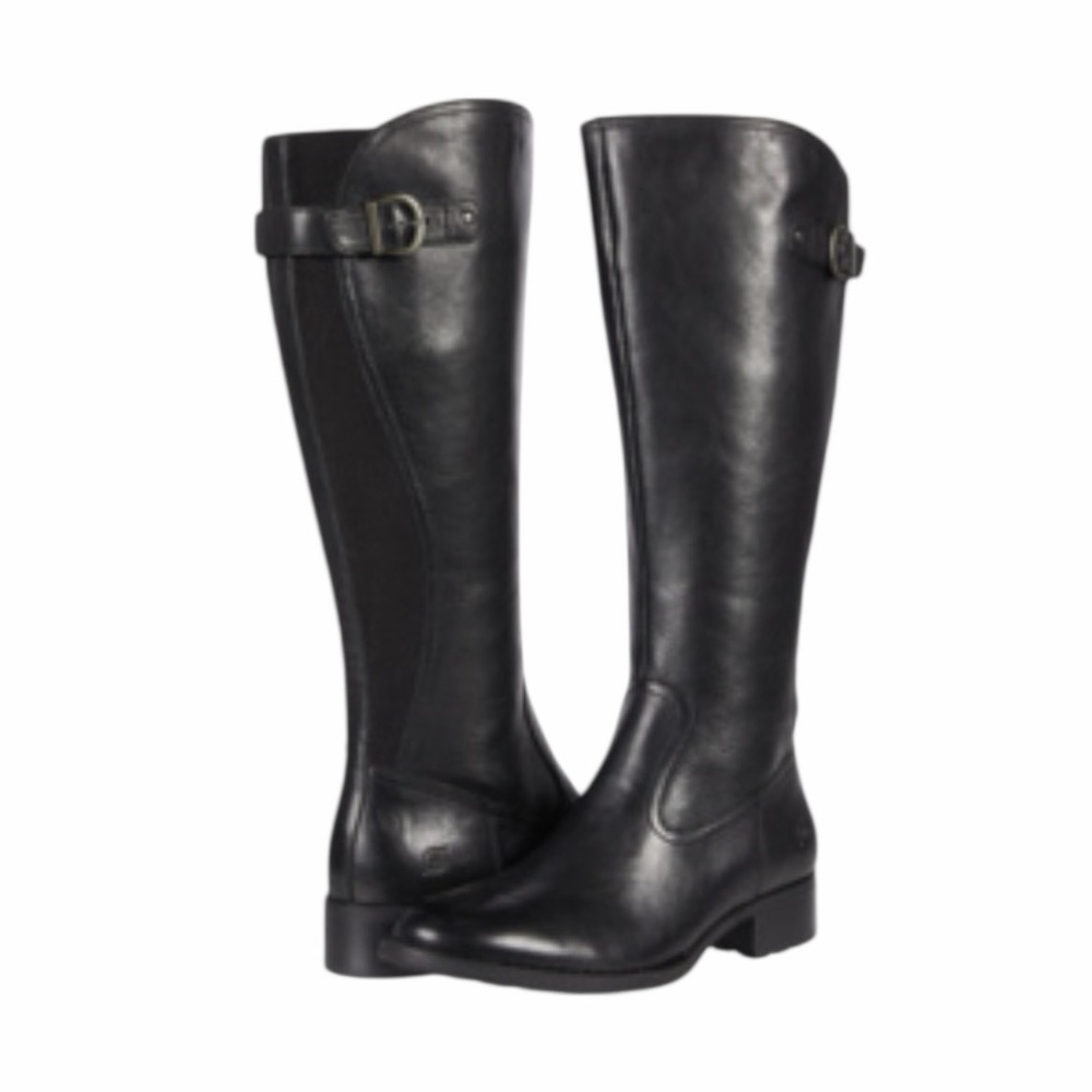 Born Carran Black Leather Healed Full Zip and Buckle Boots Size 7.5 #2102 - Picture 1 of 8